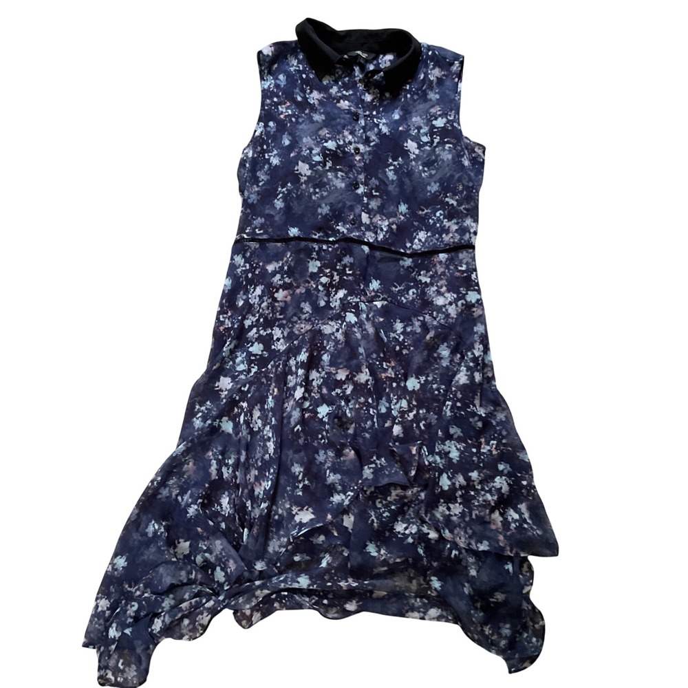 Simply Vera Vera Wang Navy Floral Sleeveless Handkerchief Hem Midi Dress Large